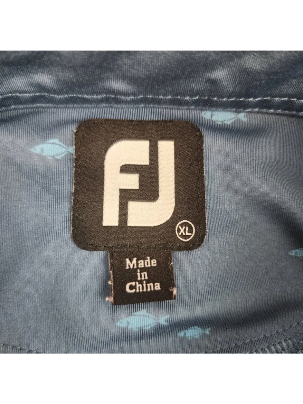 FootJoy Shirt Mens XL Blue Novelty Fish Stripe S/S Golf Polo Arm Logo
